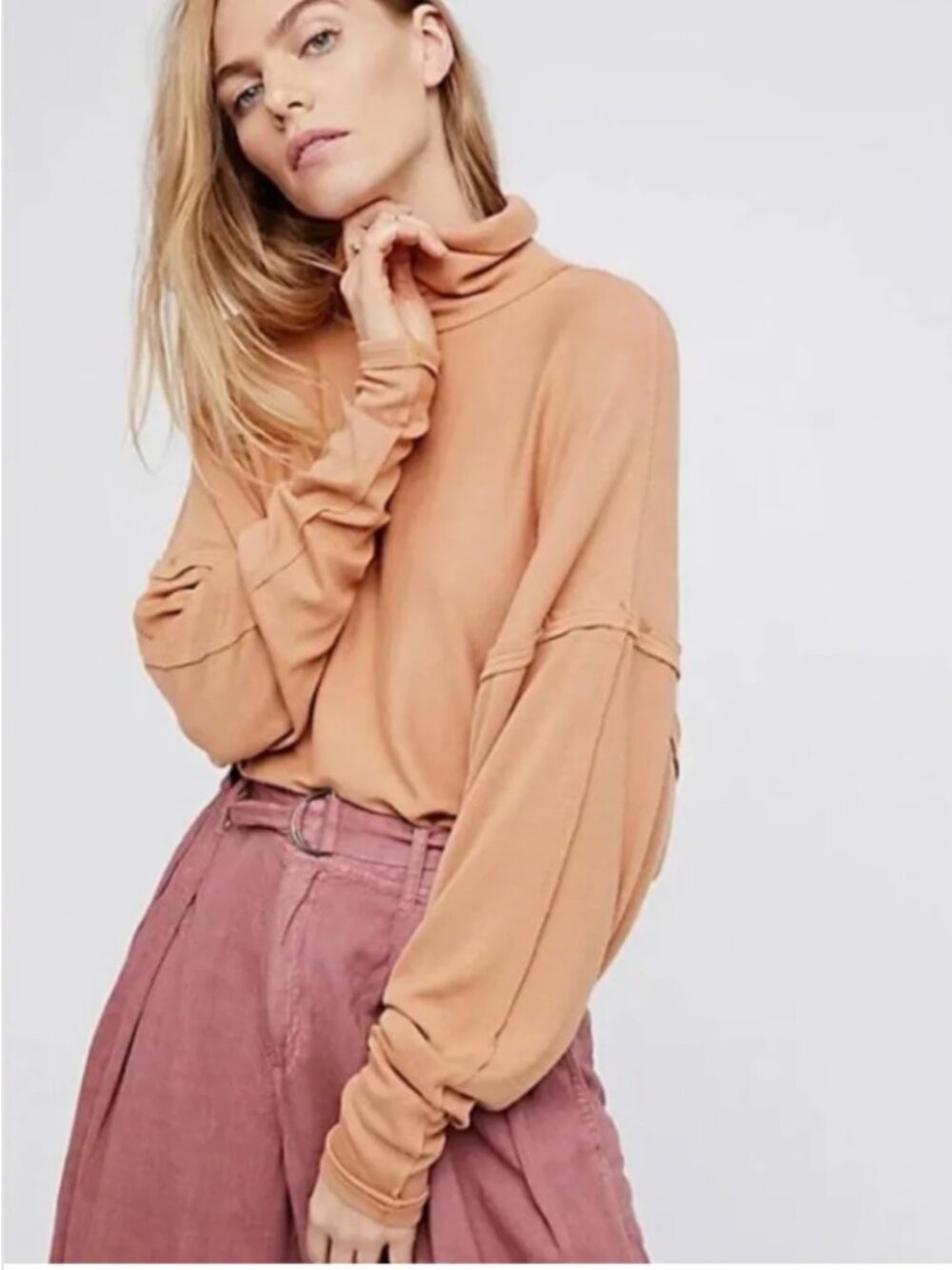 We The Free | Free People Alameda Dolman Turtleneck Pullover Slub Top Acorn XS